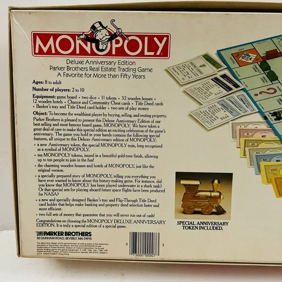 Vintage Monopoly Deluxe Anniversary Edition 1991 Board Game Hasbro New - Picture 5 of 9